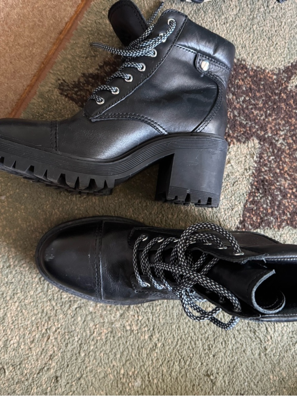 Marc Fisher Black Lace-Up Chunky Heel Combat Boots